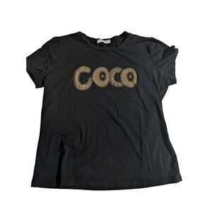 Everlynn Apparel COCO Rhinestone Graphic Tee Black M Cotton Chain Detail Flaw